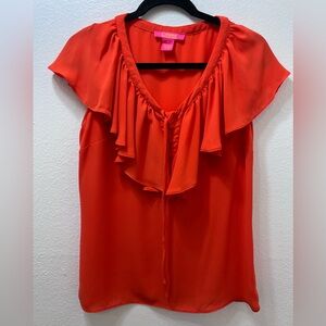 Catherine Malandrino Bright Orange Flutter Sleeve Blouse Size Small